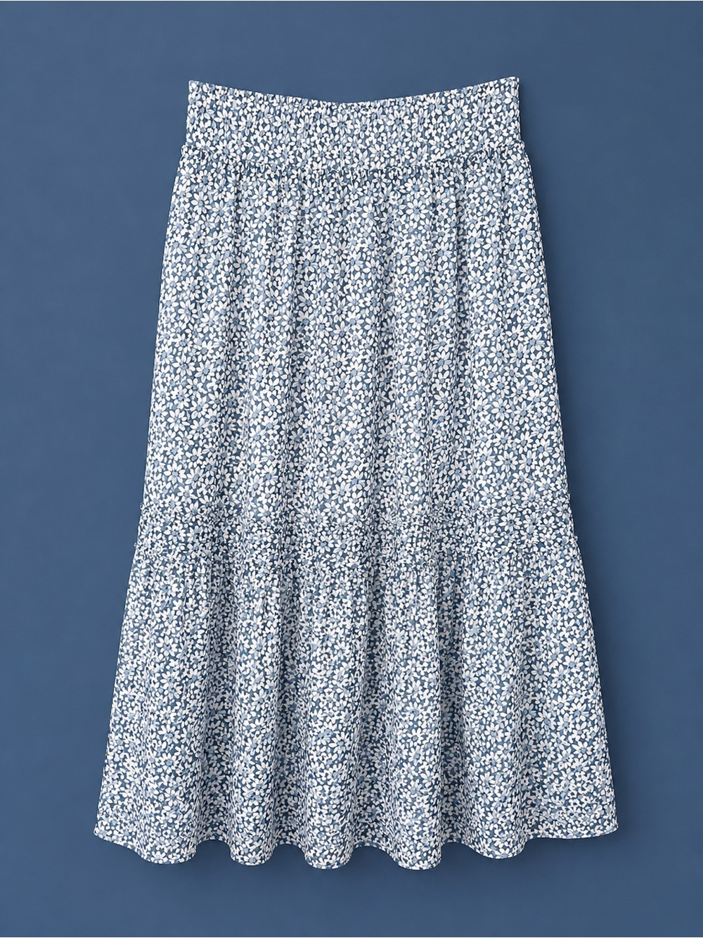 Madewell Blue and White Floral Tiered Maxi Skirt